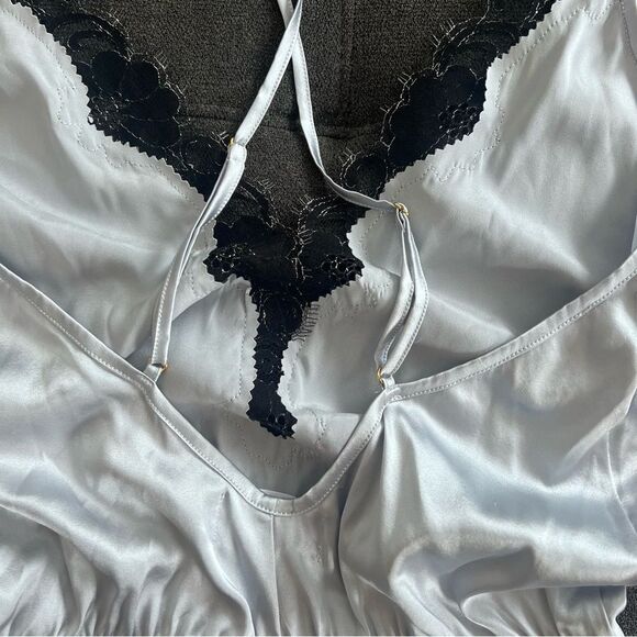 Salua Stardust Silver-Grey & Black Silk Mini Romper Lingerie - Picture 11 of 14